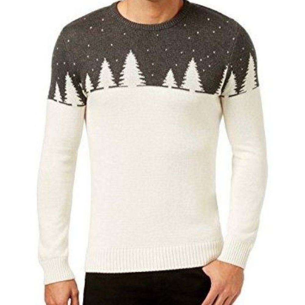 Holiday Arcade Men's Christmas & Holiday Winter Ski Sweater. Ivory & Gray